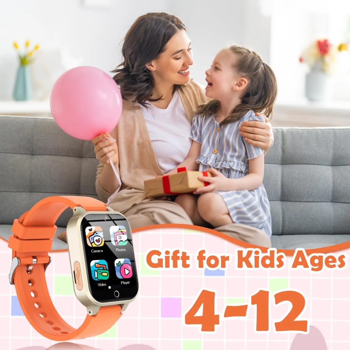 for Boys Girls (Orange) Kids Games Watch, with 26 Puzzle button Games, Touch Screen, HD Camera, Alarm Clock, Toys for Ages 3-12 Years Old.Birthday Gift 