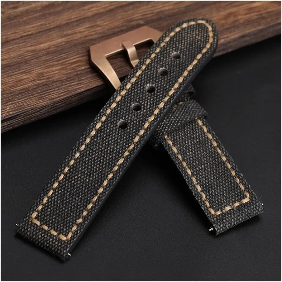 for Bronze Watch Copper snowflake tantalizing adorn Watch Men's Bracelet (Band Color : Brack Bronze Buckle, Band Width : 20mm) Canvas Leather Strap, 20 22 24MM Suitable 