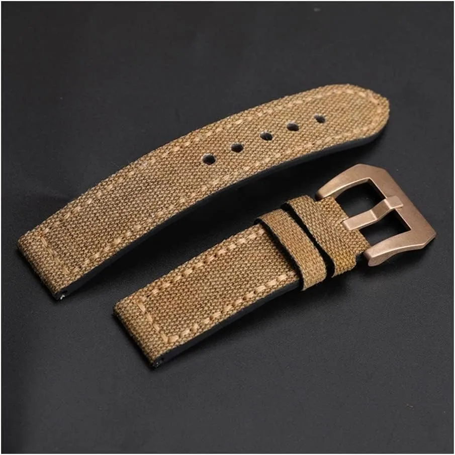 for Bronze Watch Copper snowflake tantalizing adorn Watch Men's Bracelet (Band Color : Brack Bronze Buckle, Band Width : 20mm) Canvas Leather Strap, 20 22 24MM Suitable 