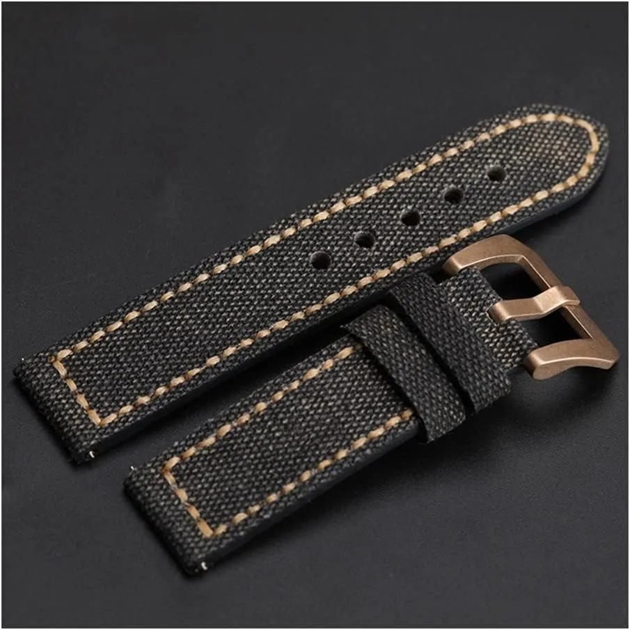 for Bronze Watch Copper snowflake tantalizing adorn Watch Men's Bracelet (Band Color : Brack Bronze Buckle, Band Width : 20mm) Canvas Leather Strap, 20 22 24MM Suitable 