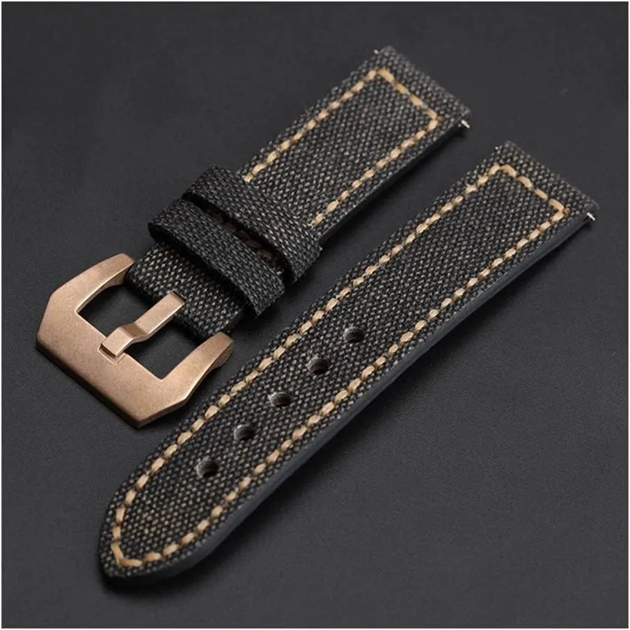 for Bronze Watch Copper snowflake tantalizing adorn Watch Men's Bracelet (Band Color : Brack Bronze Buckle, Band Width : 20mm) Canvas Leather Strap, 20 22 24MM Suitable 