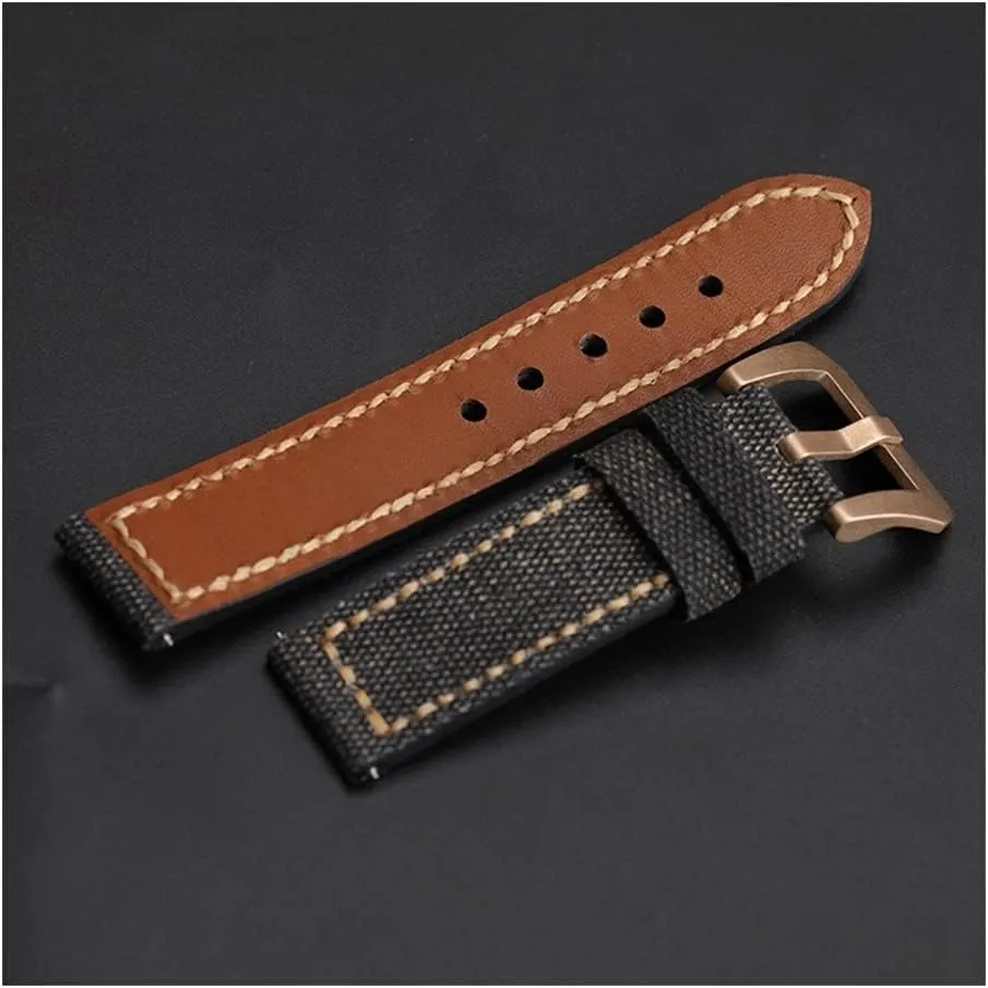 for Bronze Watch Copper snowflake tantalizing adorn Watch Men's Bracelet (Band Color : Brack Bronze Buckle, Band Width : 20mm) Canvas Leather Strap, 20 22 24MM Suitable 