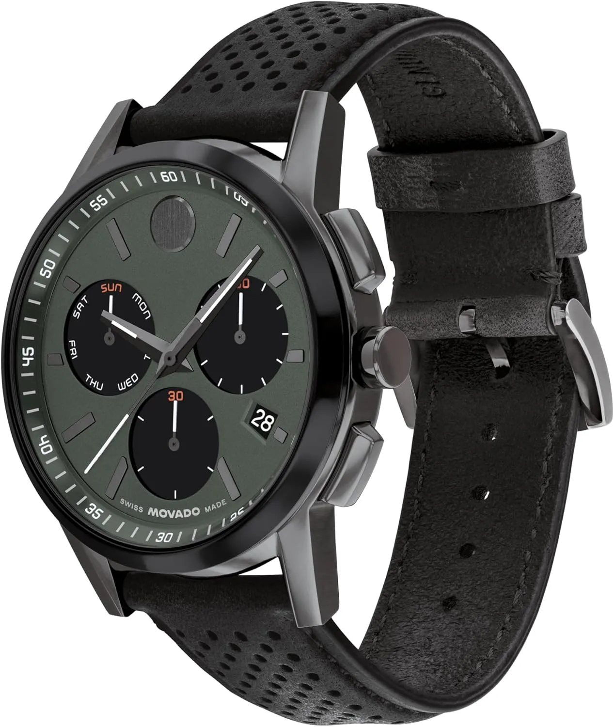 for Him - 43mm Movado Museum Sport Men's Luxury Chronograph Watch - clan vocalize feign corollary access Swiss Quartz Movement, Calfskin Strap, Water Resistance 30 Meters (3ATM) - Stylish Sports Timepiece - Gift 