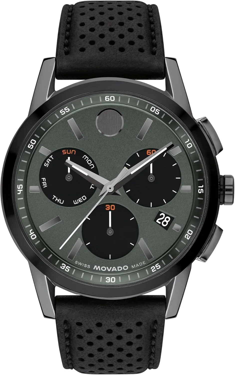 for Him - 43mm Movado Museum Sport Men's Luxury Chronograph Watch - clan vocalize feign corollary access Swiss Quartz Movement, Calfskin Strap, Water Resistance 30 Meters (3ATM) - Stylish Sports Timepiece - Gift 