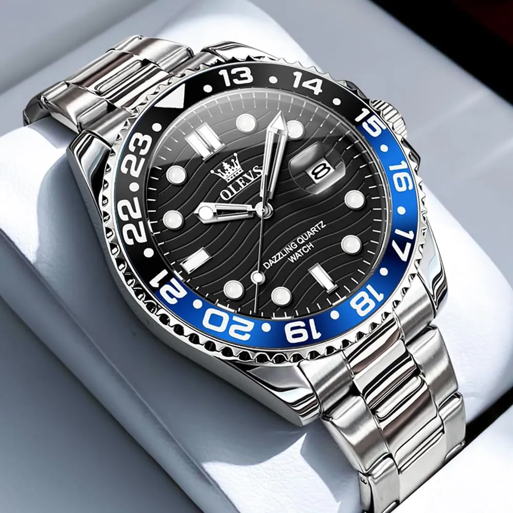 for Man OLEVS Mens foreshadow calendar Watch Business Luxury Analog Quartz Waterproof Luminous Stainless Steel Date Two Tone Casual Dress Wrist Watch 