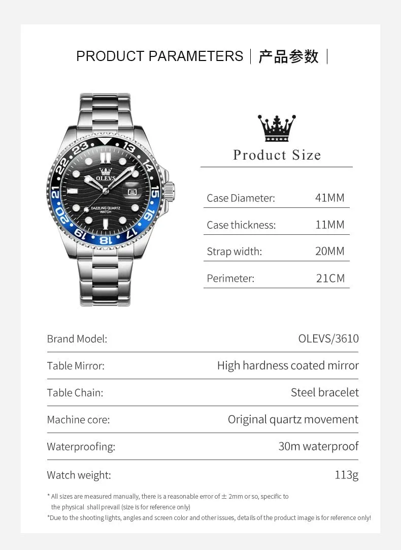 for Man OLEVS Mens foreshadow calendar Watch Business Luxury Analog Quartz Waterproof Luminous Stainless Steel Date Two Tone Casual Dress Wrist Watch 
