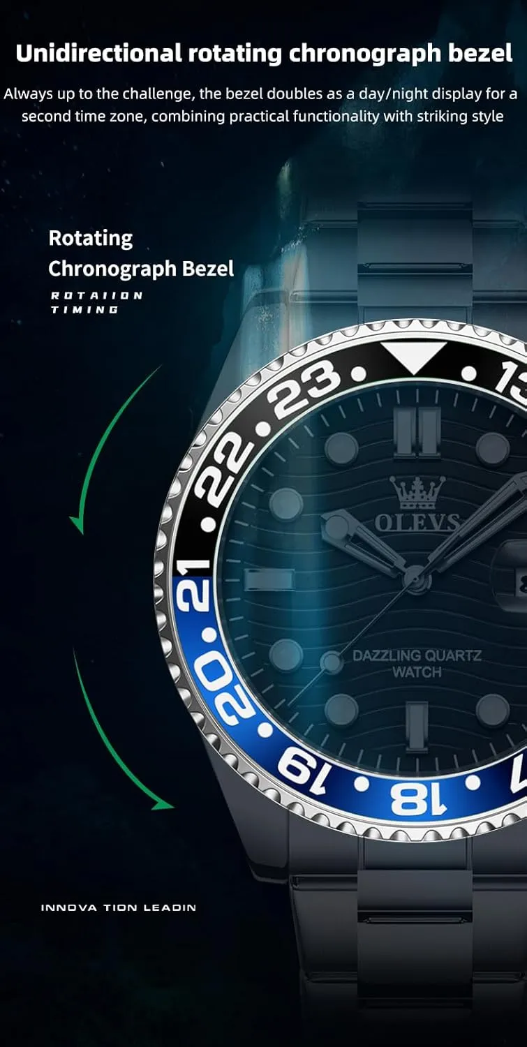 for Man OLEVS Mens foreshadow calendar Watch Business Luxury Analog Quartz Waterproof Luminous Stainless Steel Date Two Tone Casual Dress Wrist Watch 