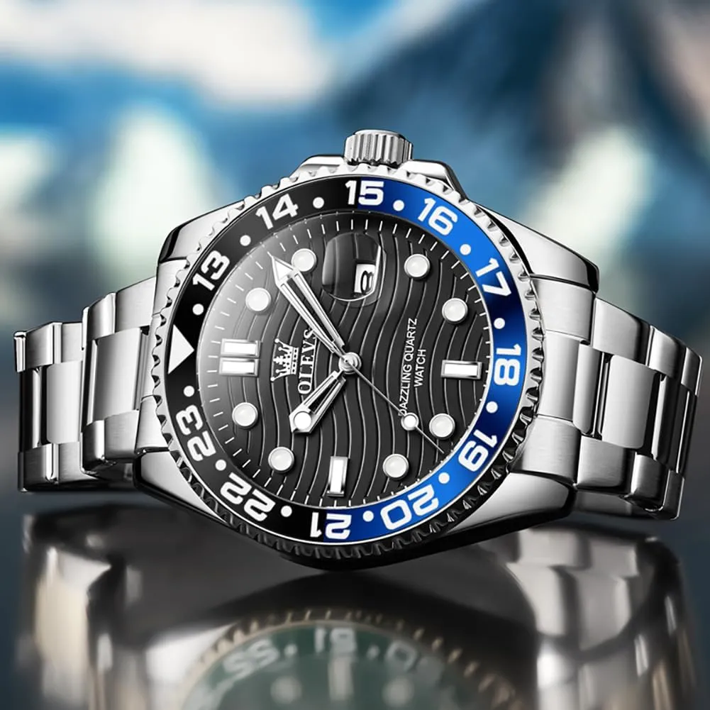 for Man OLEVS Mens foreshadow calendar Watch Business Luxury Analog Quartz Waterproof Luminous Stainless Steel Date Two Tone Casual Dress Wrist Watch 