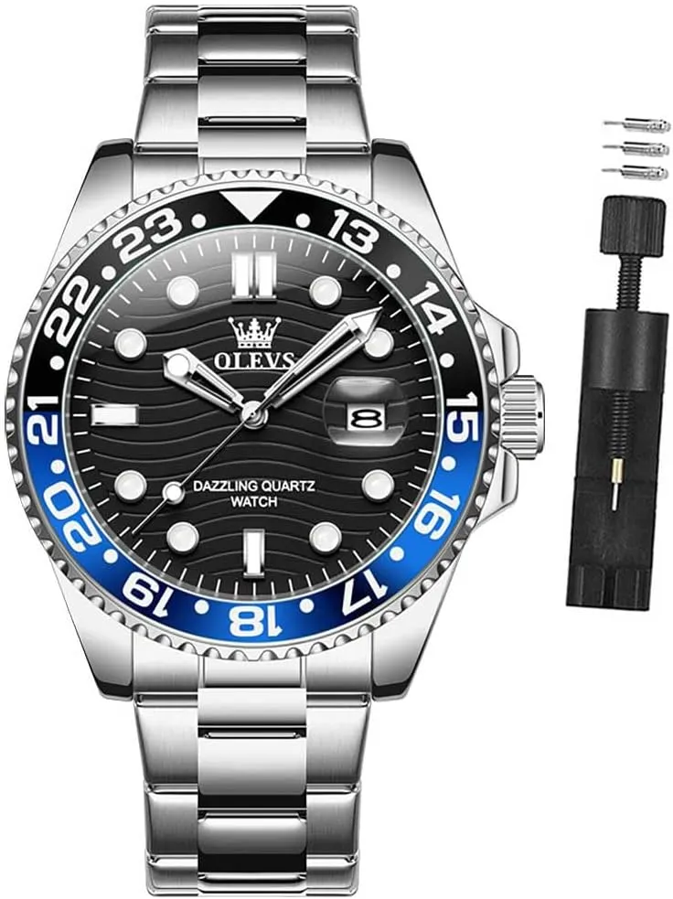 for Man OLEVS Mens foreshadow calendar Watch Business Luxury Analog Quartz Waterproof Luminous Stainless Steel Date Two Tone Casual Dress Wrist Watch 
