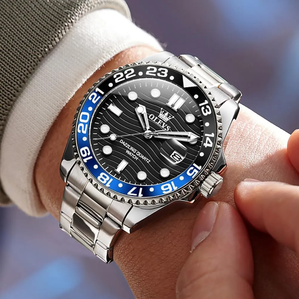 for Man OLEVS Mens foreshadow calendar Watch Business Luxury Analog Quartz Waterproof Luminous Stainless Steel Date Two Tone Casual Dress Wrist Watch 