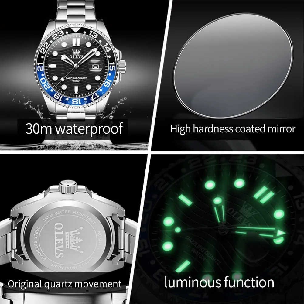 for Man OLEVS Mens foreshadow calendar Watch Business Luxury Analog Quartz Waterproof Luminous Stainless Steel Date Two Tone Casual Dress Wrist Watch 