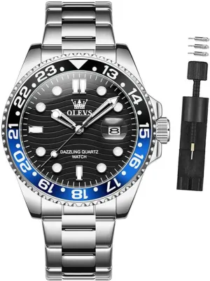 for Man OLEVS Mens foreshadow calendar Watch Business Luxury Analog Quartz Waterproof Luminous Stainless Steel Date Two Tone Casual Dress Wrist Watch 