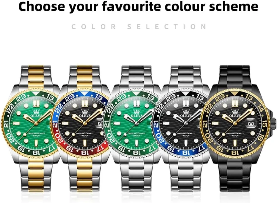 for Man OLEVS Mens foreshadow calendar Watch Business Luxury Analog Quartz Waterproof Luminous Stainless Steel Date Two Tone Casual Dress Wrist Watch 