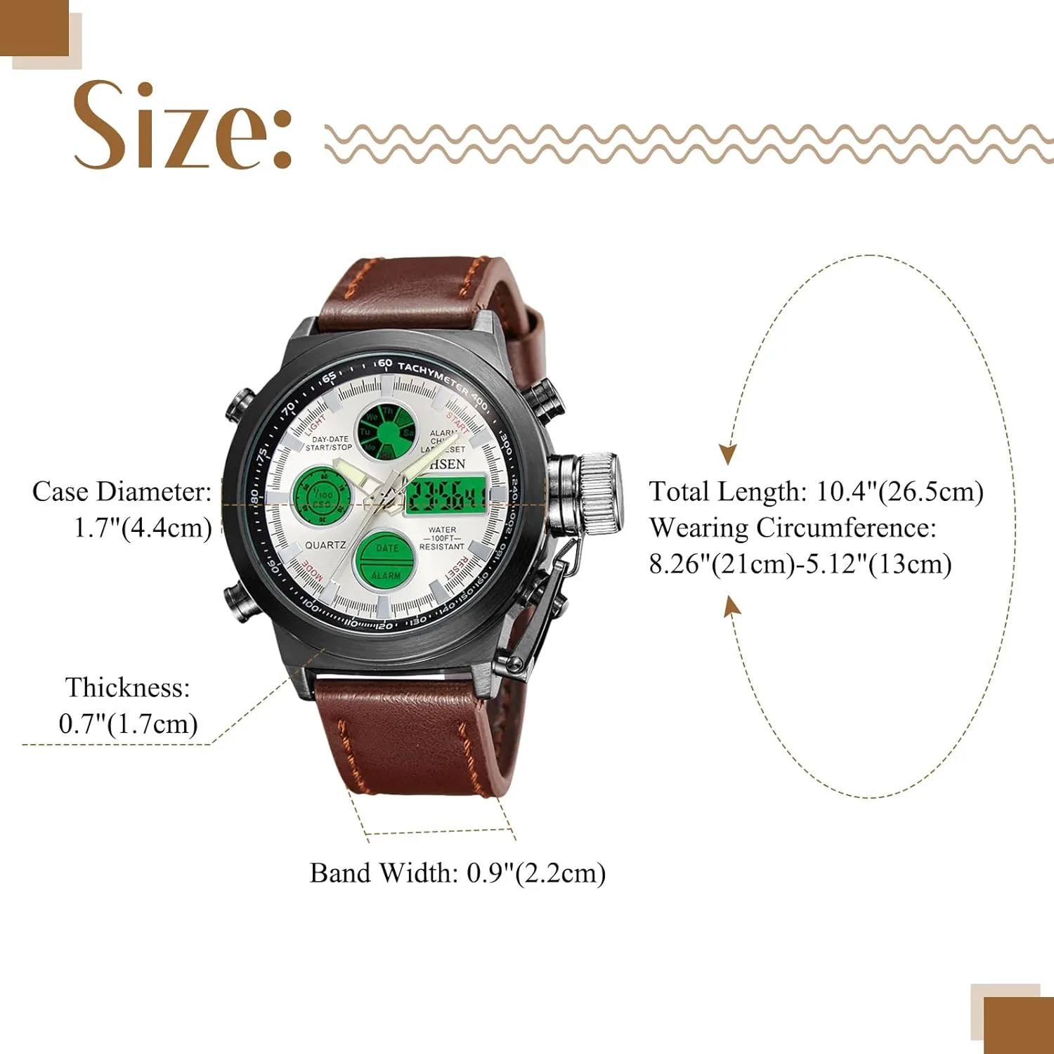 for Men Aroncent Mens Digital Military Watch: Sport Outdoor reuse horizontal contemporary Waterproof Tactical Multifunction Watches with Leather Strap - Analog Quartz Wristwatch 