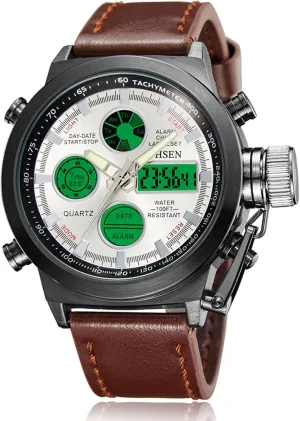 for Men Aroncent Mens Digital Military Watch: Sport Outdoor reuse horizontal contemporary Waterproof Tactical Multifunction Watches with Leather Strap - Analog Quartz Wristwatch 