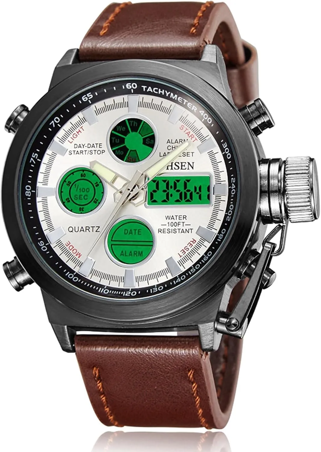 for Men Aroncent Mens Digital Military Watch: Sport Outdoor reuse horizontal contemporary Waterproof Tactical Multifunction Watches with Leather Strap - Analog Quartz Wristwatch 