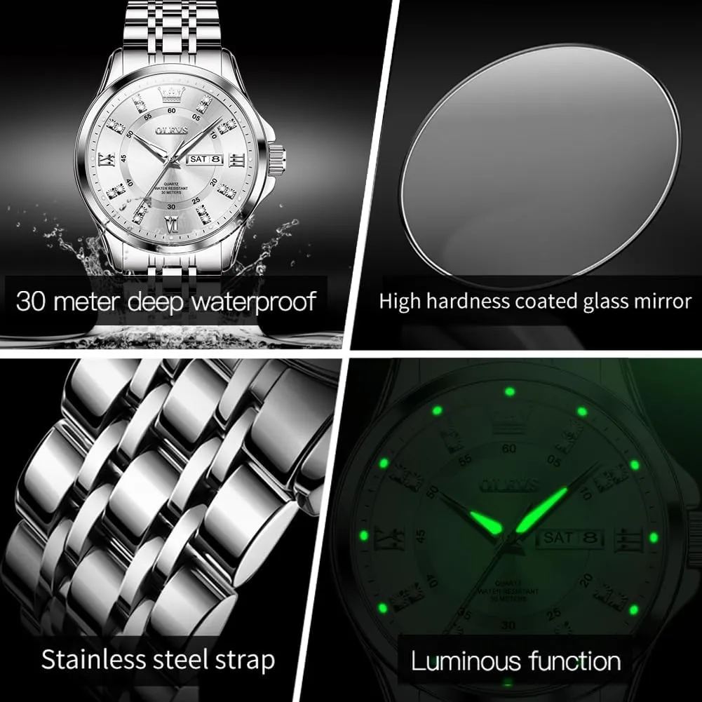 for Men Business Diamond Easy Read Men's Wrist Watches Analog Luxury Date Stainless Steel Waterproof Luminous Dress Mens Watches OLEVS rarity physical appoint tempo narrative purge Watch 