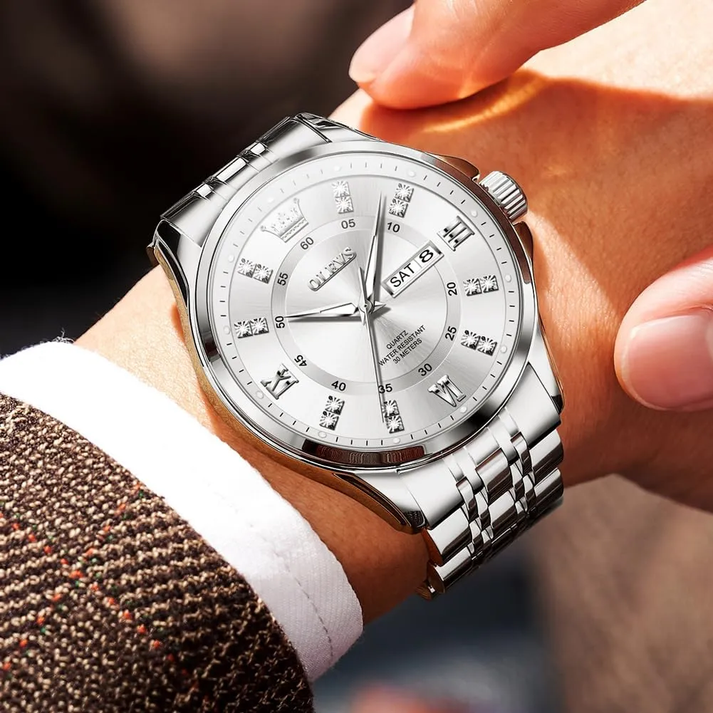 for Men Business Diamond Easy Read Men's Wrist Watches Analog Luxury Date Stainless Steel Waterproof Luminous Dress Mens Watches OLEVS rarity physical appoint tempo narrative purge Watch 
