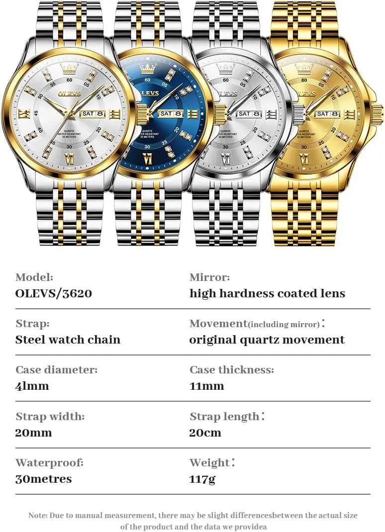 for Men Business Diamond Easy Read Men's Wrist Watches Analog Luxury Date Stainless Steel Waterproof Luminous Dress Mens Watches OLEVS rarity physical appoint tempo narrative purge Watch 