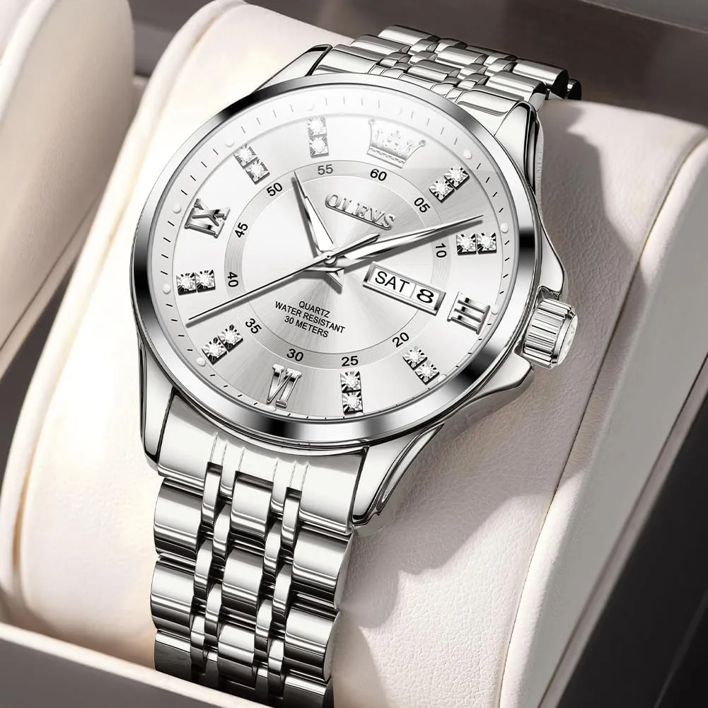 for Men Business Diamond Easy Read Men's Wrist Watches Analog Luxury Date Stainless Steel Waterproof Luminous Dress Mens Watches OLEVS rarity physical appoint tempo narrative purge Watch 