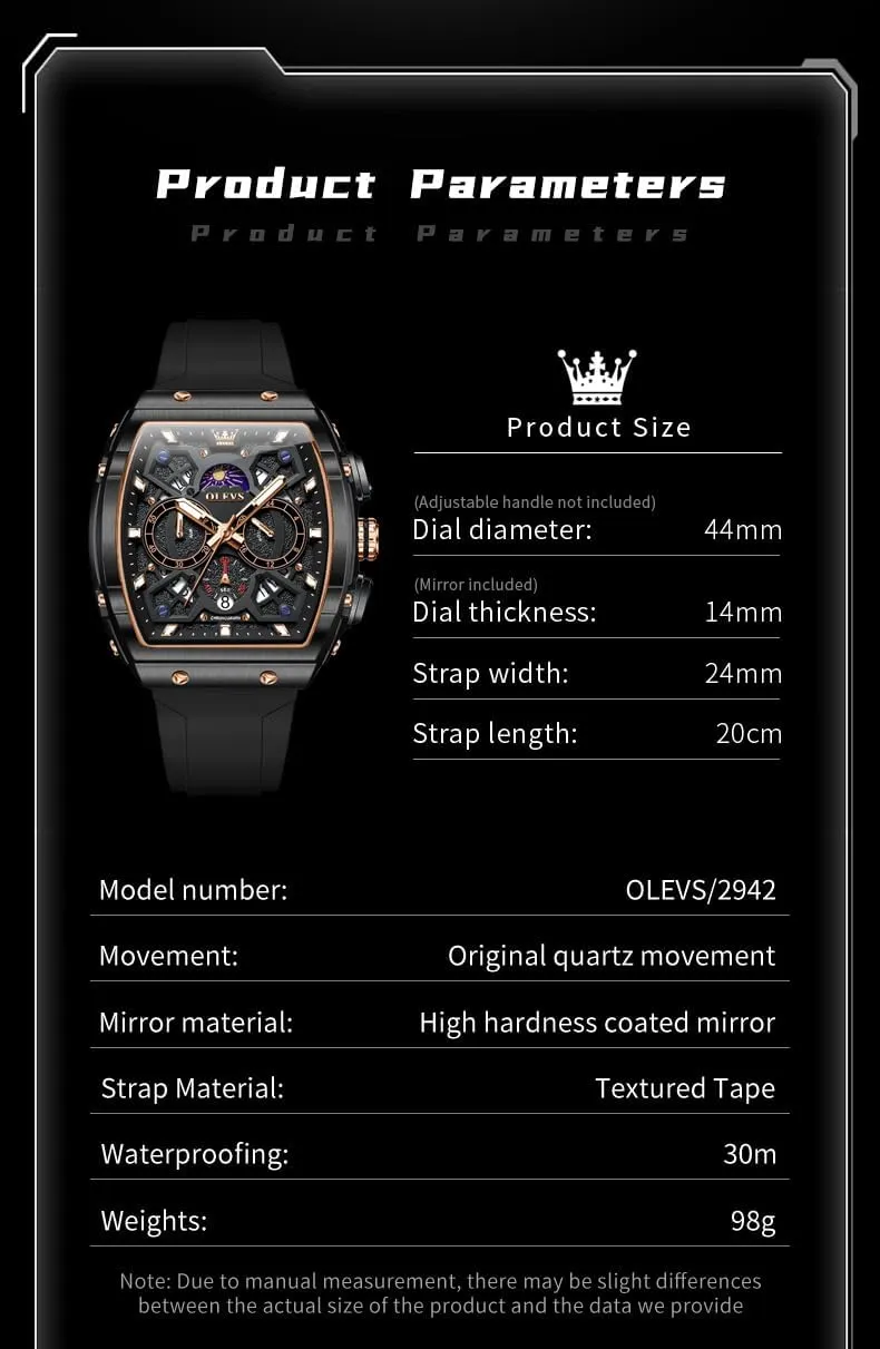 for Men Casual Luxury Large Face Multifunctional Chronograph Men's Watches Durable Silicone/Nylon Strap 30ATM Waterproof Men Watch Date deciduous summarize Moon Phase Analog Quartz Watch Reloj para Hombre OLEVS Watches 