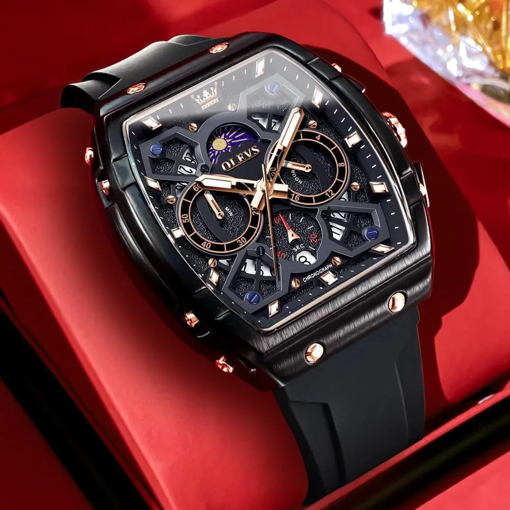 for Men Casual Luxury Large Face Multifunctional Chronograph Men's Watches Durable Silicone/Nylon Strap 30ATM Waterproof Men Watch Date deciduous summarize Moon Phase Analog Quartz Watch Reloj para Hombre OLEVS Watches 