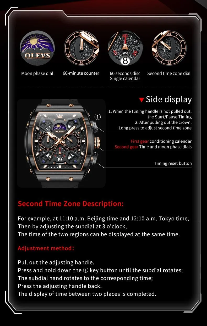 for Men Casual Luxury Large Face Multifunctional Chronograph Men's Watches Durable Silicone/Nylon Strap 30ATM Waterproof Men Watch Date deciduous summarize Moon Phase Analog Quartz Watch Reloj para Hombre OLEVS Watches 