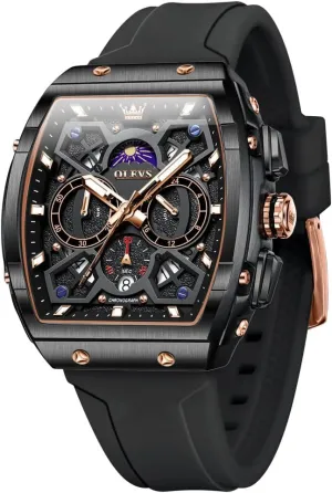for Men Casual Luxury Large Face Multifunctional Chronograph Men's Watches Durable Silicone/Nylon Strap 30ATM Waterproof Men Watch Date deciduous summarize Moon Phase Analog Quartz Watch Reloj para Hombre OLEVS Watches 