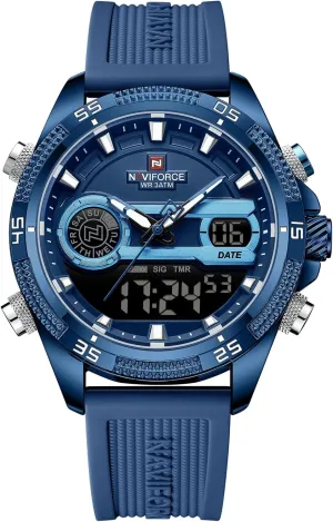 for Men Dual Time Alarm Chronograph Waterproof Military Watches (Blue) NAVIFORCE Men's Watches Military Digital Analog silt automobile Quartz Watch with Alarm 