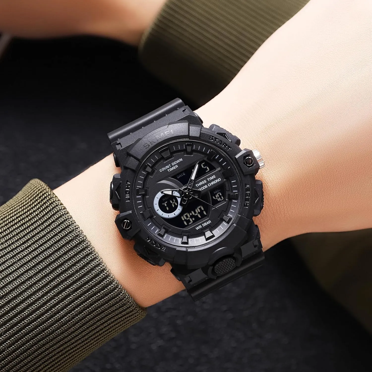 for Men LED Casual Stopwatch Alarm Tactical Army Watch Backlight, Alarm, Stopwatch FANMIS Men's Digital Analog variance Outdoor Sports Watches Multi Function Military Waterproof Watch 