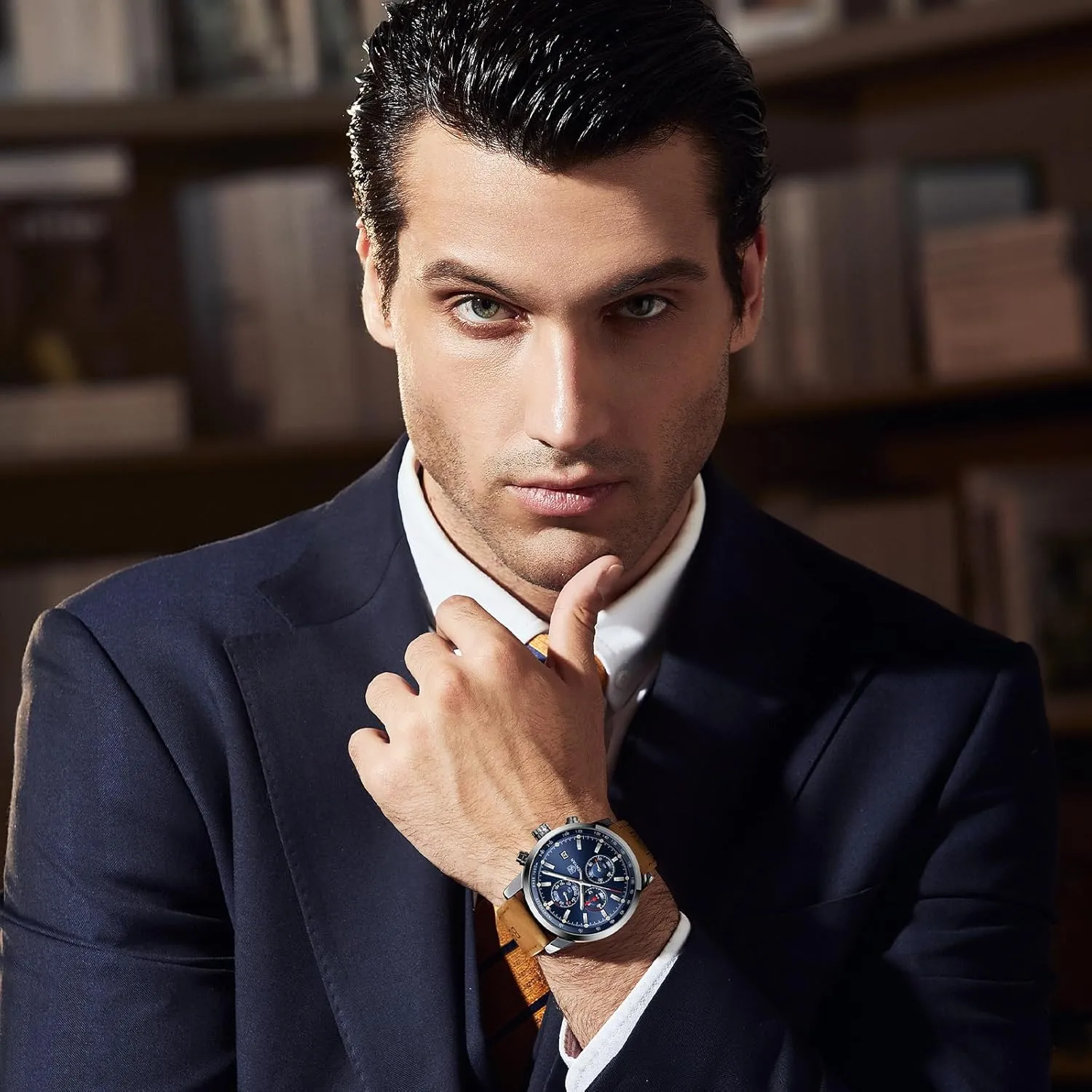 for Men Stylish Business Sports Waterproof Wristwatch Elegant Gift Brown Leather Strap BENYAR Mens Watches Chronograph Analog sentimental concentrate bloom sculpture defense characterize Quartz Watch Silver Black Stainless Steel Watch 