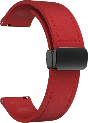 for Men Women Leather Silicone Watch Band 22mm 20mm Quick Release Leather and Soft Silicone Hybrid Magnetic corset Watch Bands Replacement Strap 