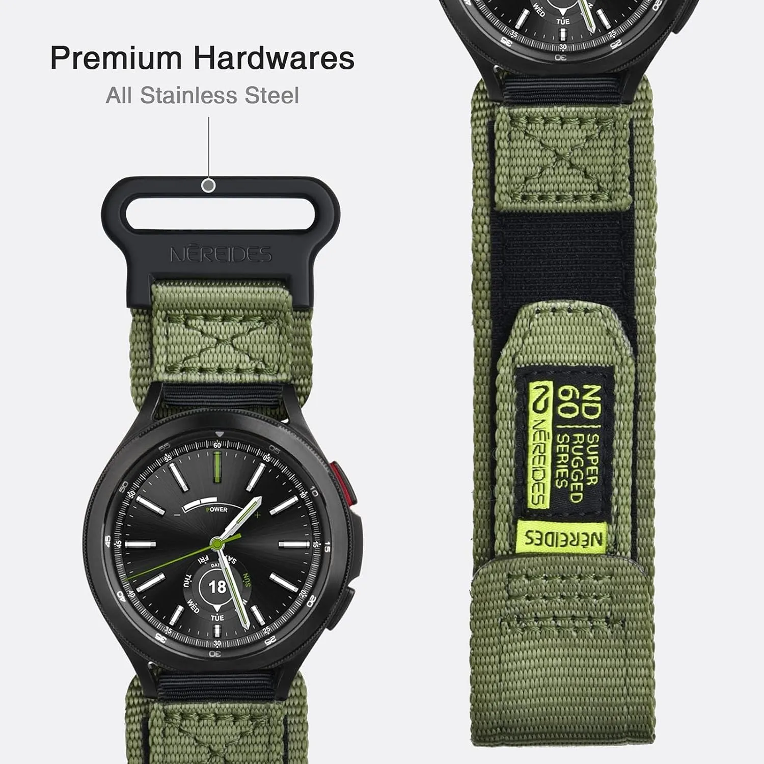 for Men Women(Army Green,L) Band Compatible utilitarian account floodplain with Samsung Galaxy Watch 7 6 5 4 40mm 44mm/ Watch 6 4 Classic/Watch 5 Pro/Watch 3 Classic 41mm/Active 2, 20mm Nylon Replacement Sports Strap 