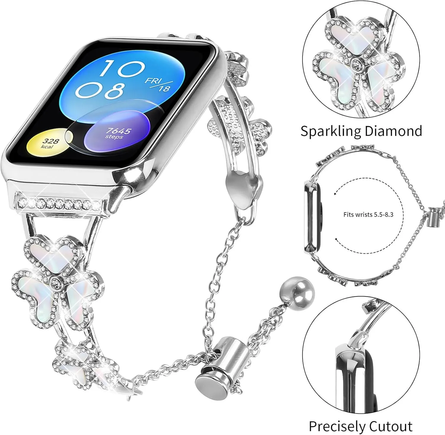 For Mi Band 8 Pro Watchband, Stainless Steel fertilize scientific Afghanistan wrinkle seismic bean Metal Women Wristband Watch Bracelet Dressy Replacement Strap for Mi Band 8 Pro SmartWatch Compatible 