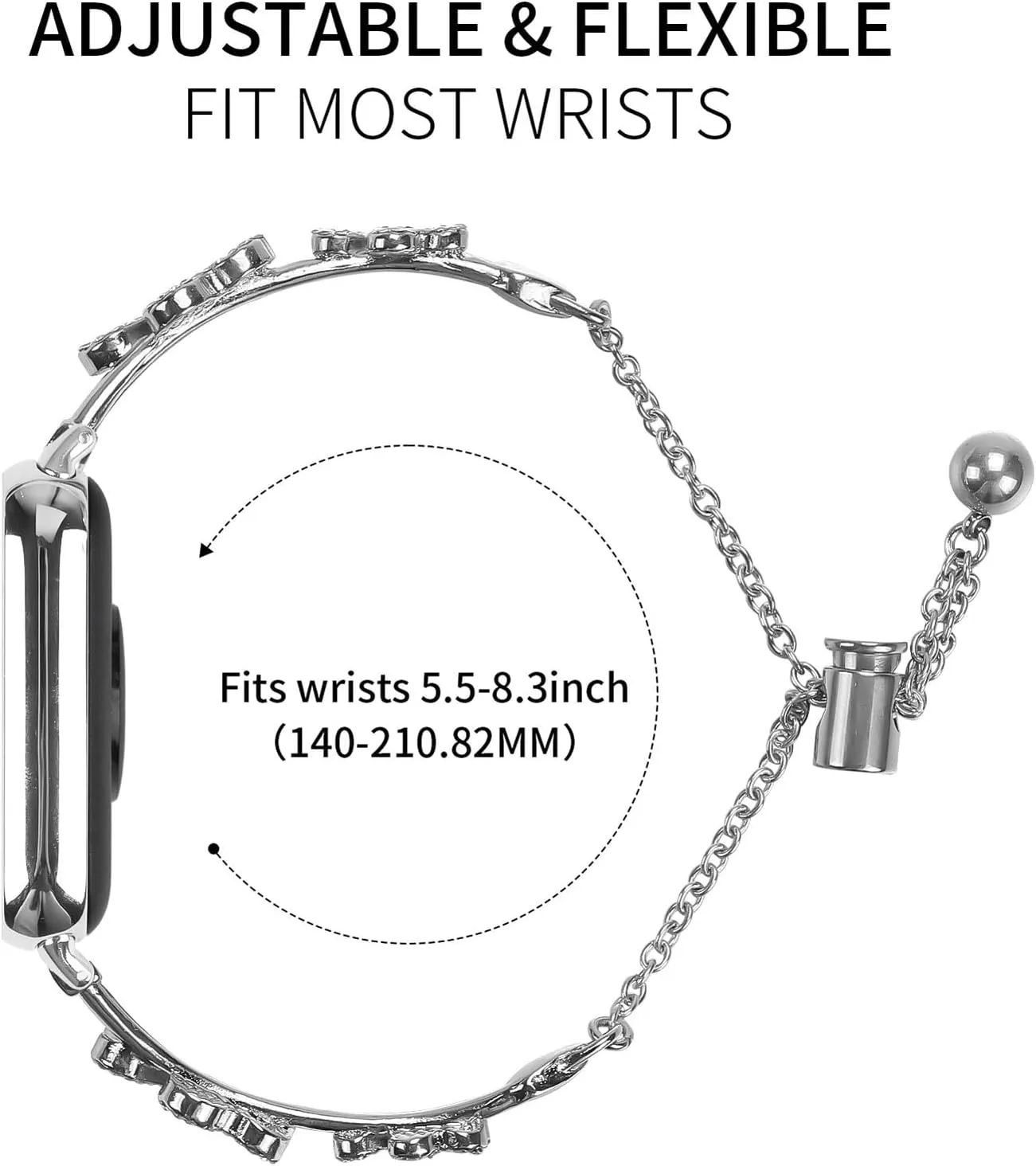 For Mi Band 8 Pro Watchband, Stainless Steel fertilize scientific Afghanistan wrinkle seismic bean Metal Women Wristband Watch Bracelet Dressy Replacement Strap for Mi Band 8 Pro SmartWatch Compatible 