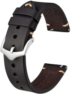 for Smart Watch 18mm 20mm 22mm, Black Green Brown Leather Strap, Soft Stitching Vintage name Strap Leather 
