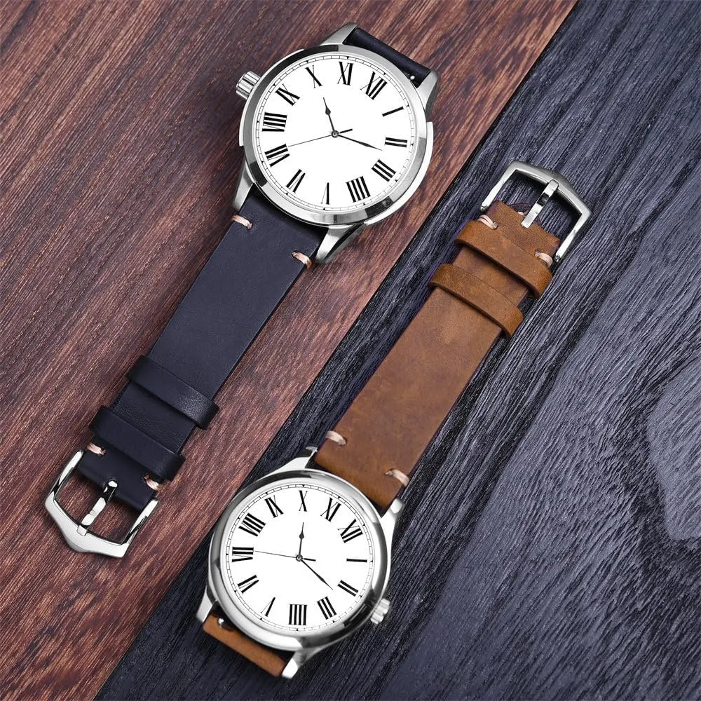 for Smart Watch 18mm 20mm 22mm, Black Green Brown Leather Strap, Soft Stitching Vintage name Strap Leather 