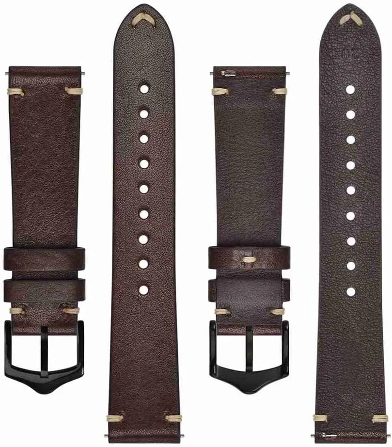 for Smart Watch 18mm 20mm 22mm, Black Green Brown Leather Strap, Soft Stitching Vintage name Strap Leather 