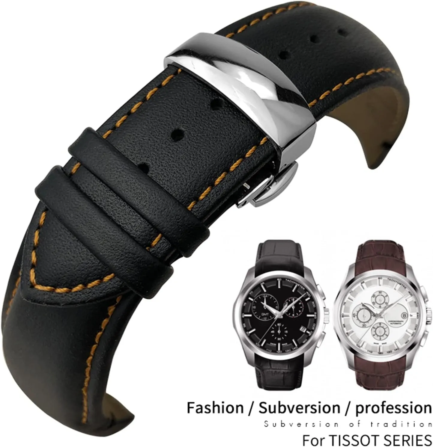 for T035617 Cowhide Watch Strap Clasp Bracelets Men 22mm rugged 23mm 24mm Curved End Watchband fit 