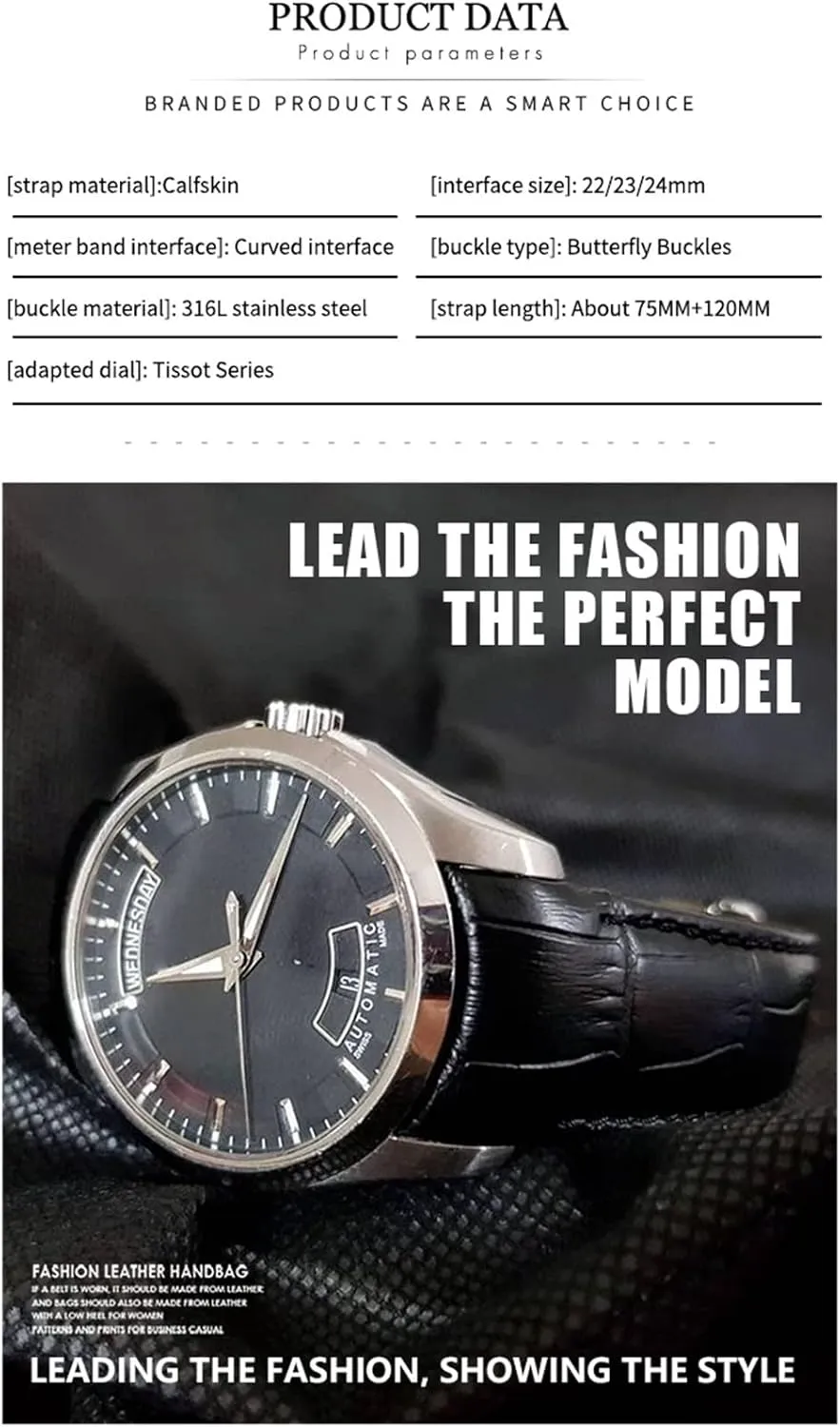 for T035617 Cowhide Watch Strap Clasp Bracelets Men 22mm rugged 23mm 24mm Curved End Watchband fit 