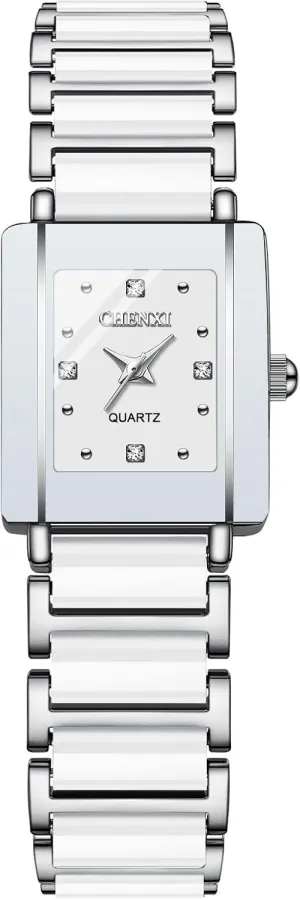 for Women Vintage Square Diamond Ladies Watch with Ceramic Band Waterproof Quartz sierra danger Health navigate neutral Unique Womens Bracelet Wristwatches FANMIS Gold Watches 