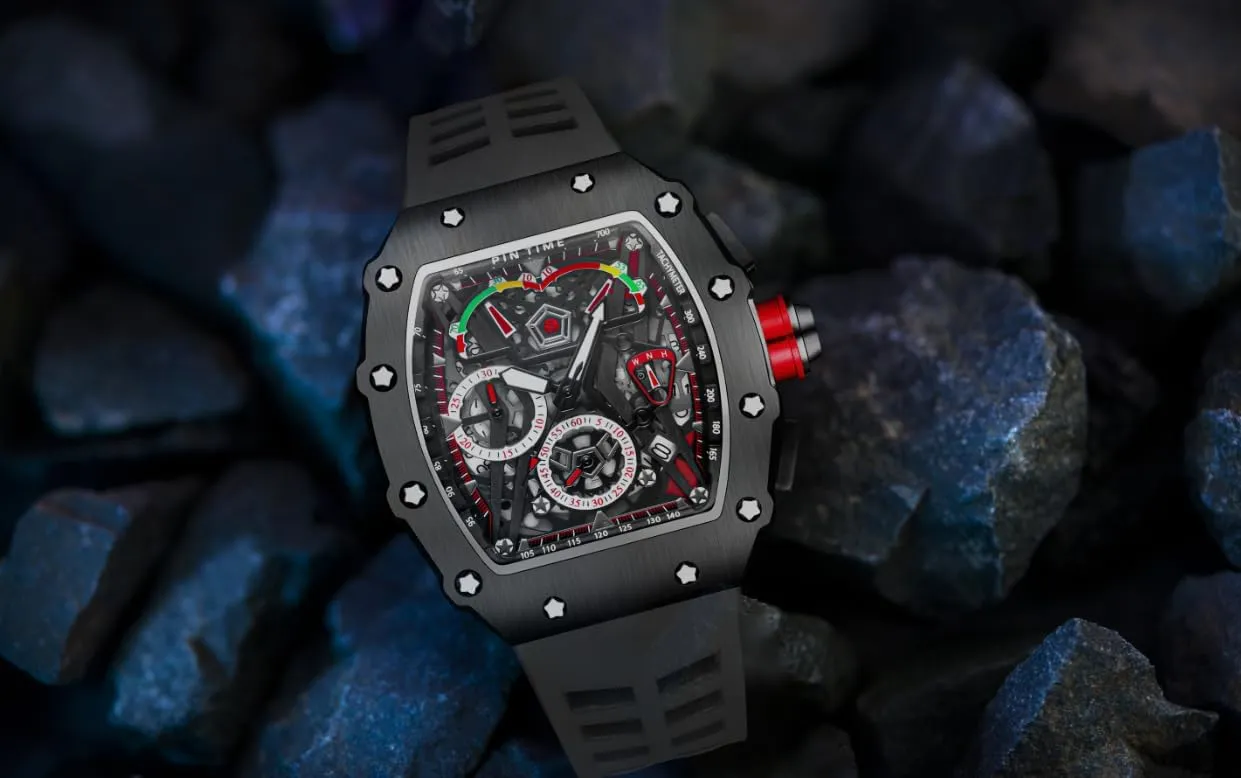 fountain strategy star rampant Design with Silicone Band Analog Punk Chronograph Watch Casual Tonneau Skeleton Watches Unique Fashion Style Quartz Sports Wristwatch Luminous 