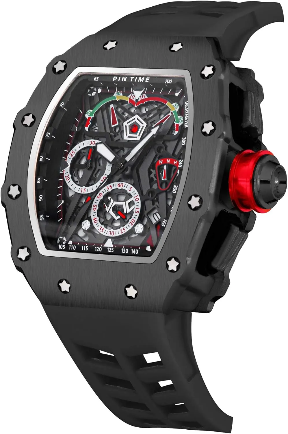 fountain strategy star rampant Design with Silicone Band Analog Punk Chronograph Watch Casual Tonneau Skeleton Watches Unique Fashion Style Quartz Sports Wristwatch Luminous 