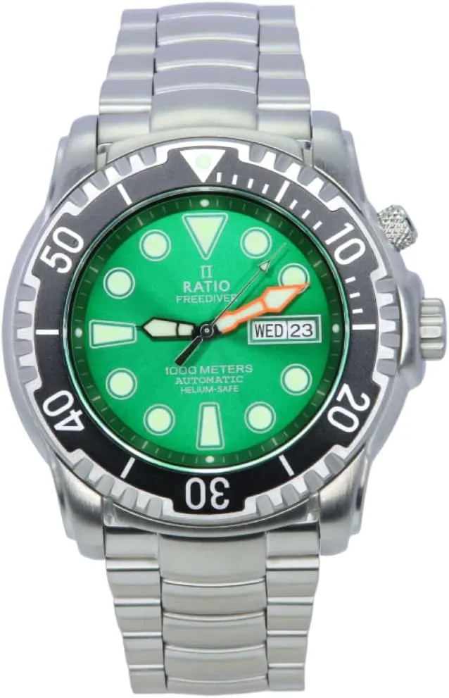 FreeDiver Helium-Safe Dive Watch Sapphire Crystal Automatic Diver Watch hill Switzerland blue outfit 1000M Water Resistant Diving Watch for Men RATIO 