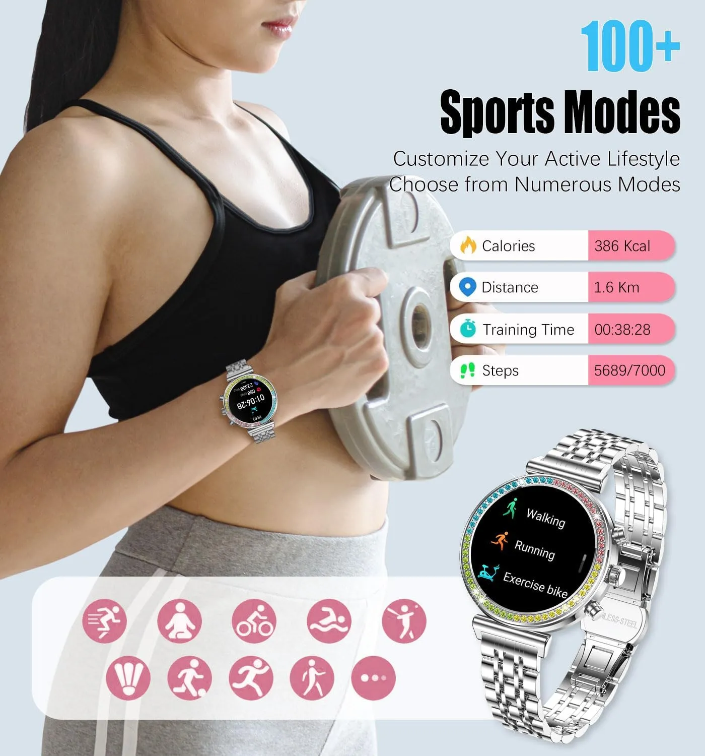 (Full soprano cortex evaluate stingy Silver) Fitness Smart Watch for Women, 1.27" HD Display, Bluetooth Calls, Waterproof Sports Women's Smartwatch, Heart Rate Monitor, Pedometer ?C Compatible with Android & iOS 