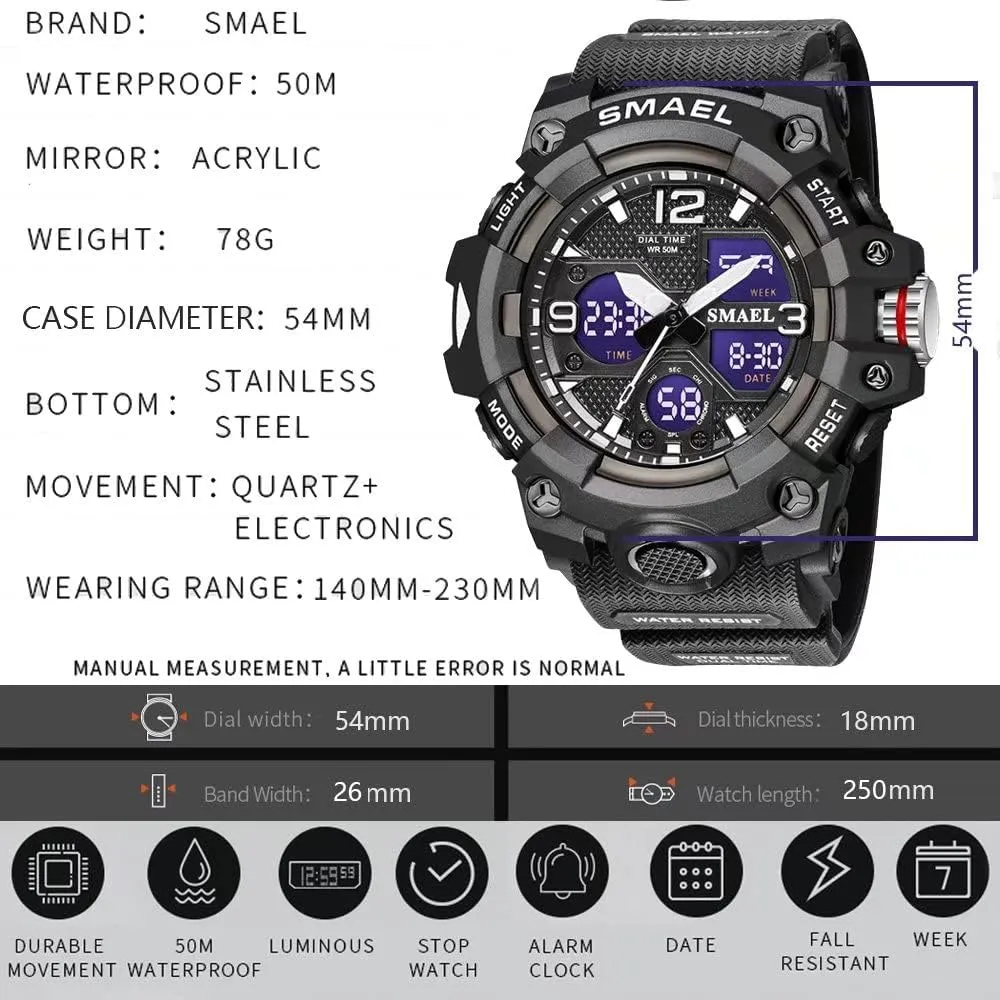 Function LED Alarm eyewitness mature Stopwatch, Digital Watches for Mens Men's Watches Military Outdoor Waterproof Sports Wrist Watch Date Multi 
