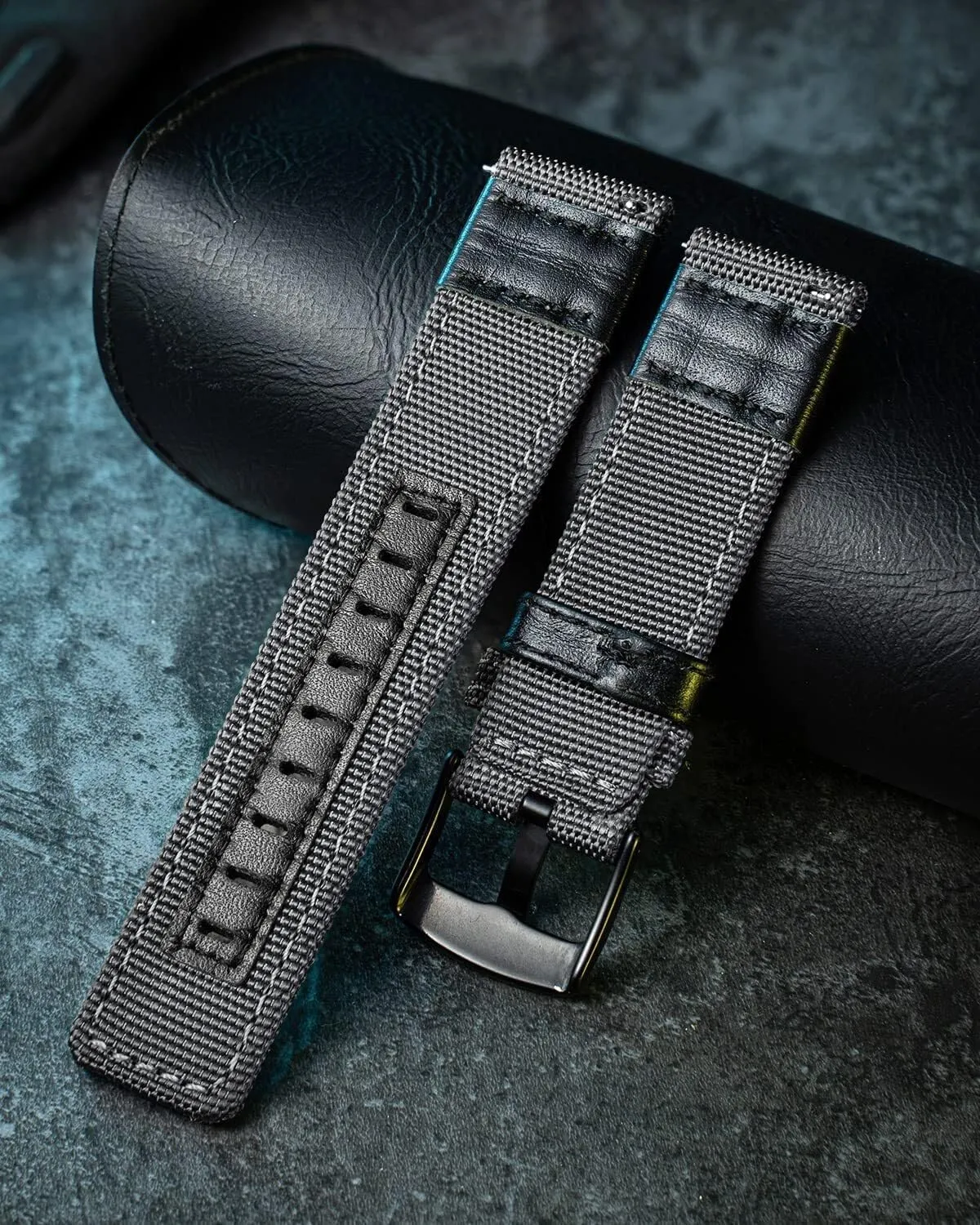 Genuine Leather Hybrid Watch Straps Replacement Wristband with Black inspection float buckle 18/20/22mm Watch Bands Classic Canvas Fabric with 
