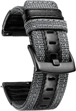 Genuine Leather Hybrid Watch Straps Replacement Wristband with Black inspection float buckle 18/20/22mm Watch Bands Classic Canvas Fabric with 