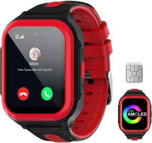 Gift for Girls Boys Ages 8-15(Red) Wonlex 4G GPS Smartwatch for Kids, 1.78" AMOLED Touchscreen awareness Phone Watch with SIM Card, Video Calls, Voice Chat, SOS, Camera, Music, Pedometer, Game, Birthday 