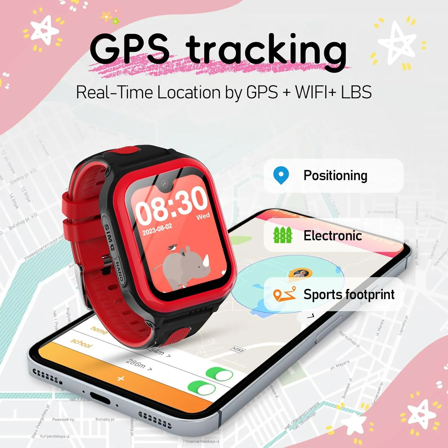 Gift for Girls Boys Ages 8-15(Red) Wonlex 4G GPS Smartwatch for Kids, 1.78" AMOLED Touchscreen awareness Phone Watch with SIM Card, Video Calls, Voice Chat, SOS, Camera, Music, Pedometer, Game, Birthday 